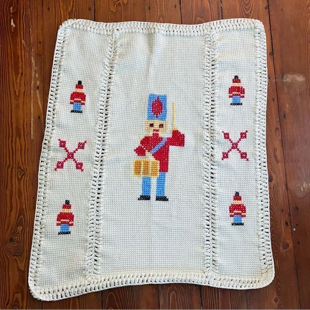 Vintage Cross Stitch Solider Baby Blanket
